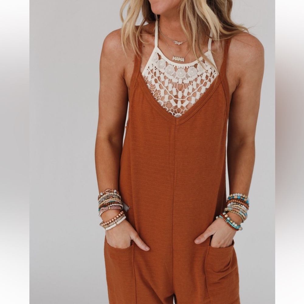 SOLD Three Bird Nest Maddie Harem Jumpsuit Rust - Picture 6 of 7